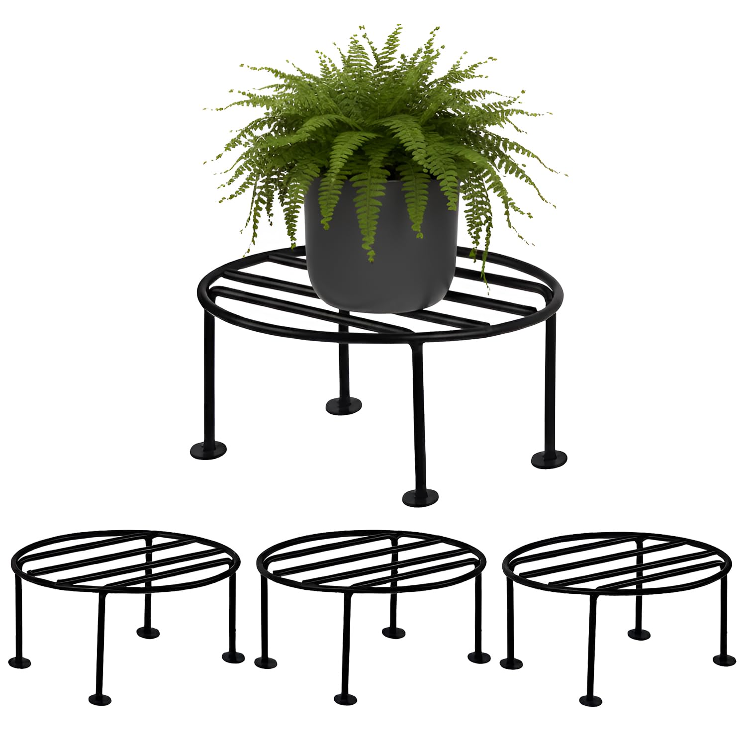 Pivalo Round Plant Stand Galvanised Metal Gamla Support Corner Rack Display Shelf Indoor & Outdoor Flower Pot Holder for Planters Home Garden Balcony Decoration (Pack of 4, Black)