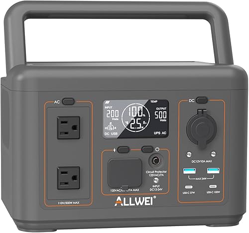 Miniatura 1 de ALLWEI Estación de energía portátil de 500 W, generador solar de 560 Wh con PD100 W USB-C, carga rápida, 2 salidas de CA, batería doméstica de