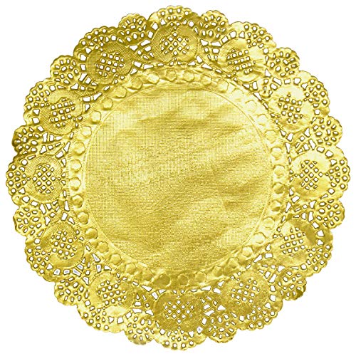 Amkoskr 100 Pcs 12 Inch Round Lace Gold Paper Doilies Gold Foil Paper Placemats Doily Paper Pad For Cakes Crafts Party Weddings Tableware Decor #TOP1