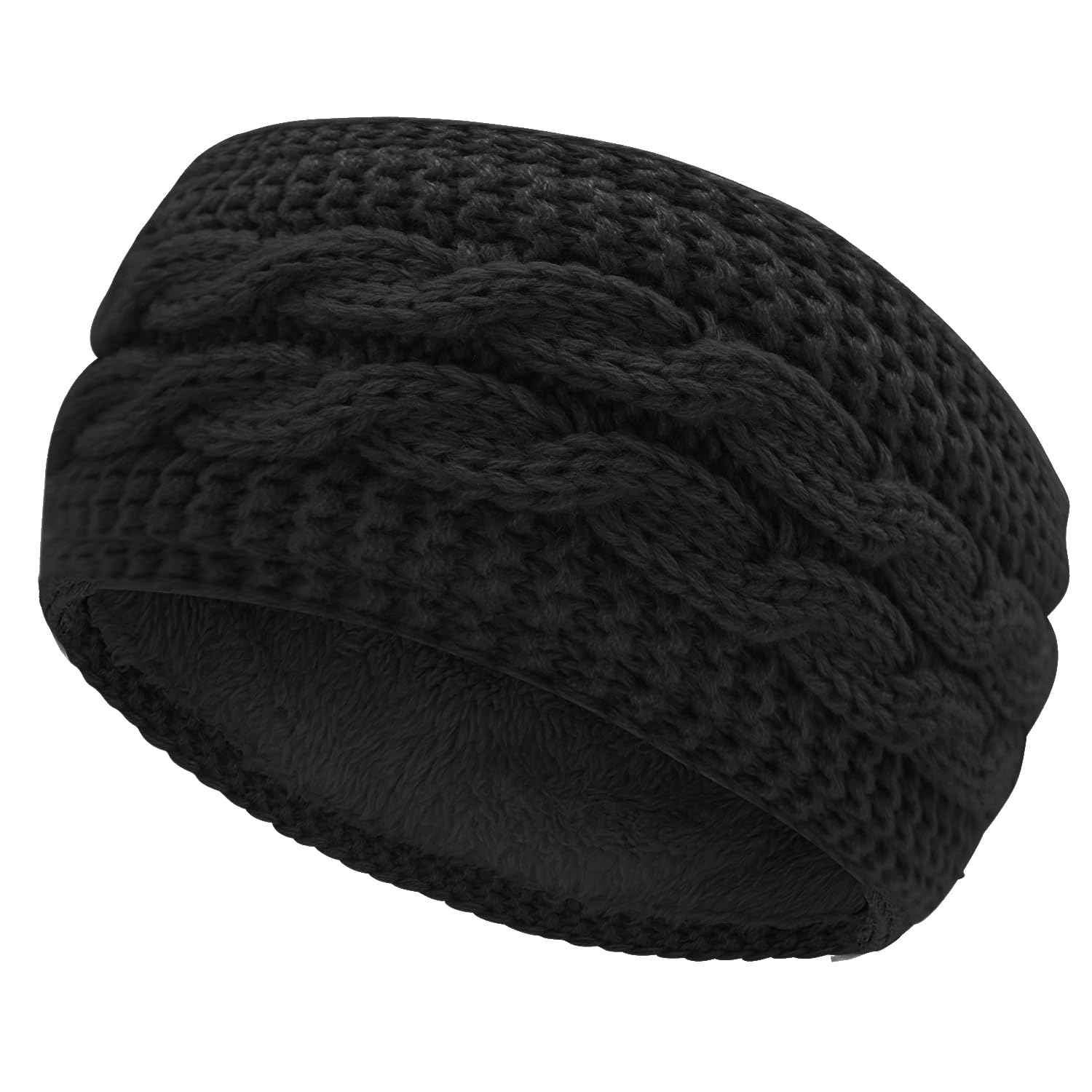 Winter Cable Knit Headbands, Women Ear Warmer Knitted Thermal Twist Headbands for Girls, Head Wrap Winter Shopping Skiing Running Outdoor Sports Party Good Gift (Black)