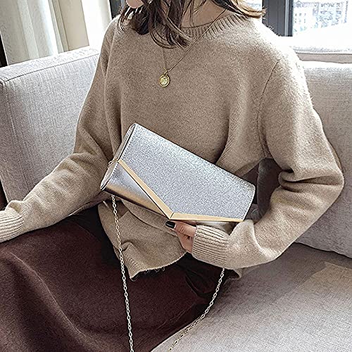Image of Queena Womens Shiny Glitter Evening Clutch Envelope Handbag Chain Purse for Wedding Party Prom Gift for Mom Wife Girlfriend
