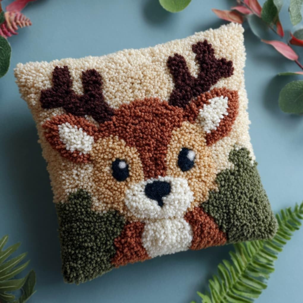 Axiangzik Animals Sika Deer Latch Hook Pillow Kit,