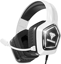 BENGOO G9700 Gaming Headset Headphones for PS4 PS5 Xbox One PC Controller, Noise Canceling Over Ear Headphones with Mic, White LED Light, Bass Surround Sound for Sega Genesis Game Boy