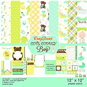 Baby Boy Pattern Paper for Scrapbooking - Cute Cuddly Boy - 6X6 Inches - 27 Sheets - DIY Paper Craft Designer Sheets for Baby Boy Scrapbook - Baby Paper Pack for Craft Work