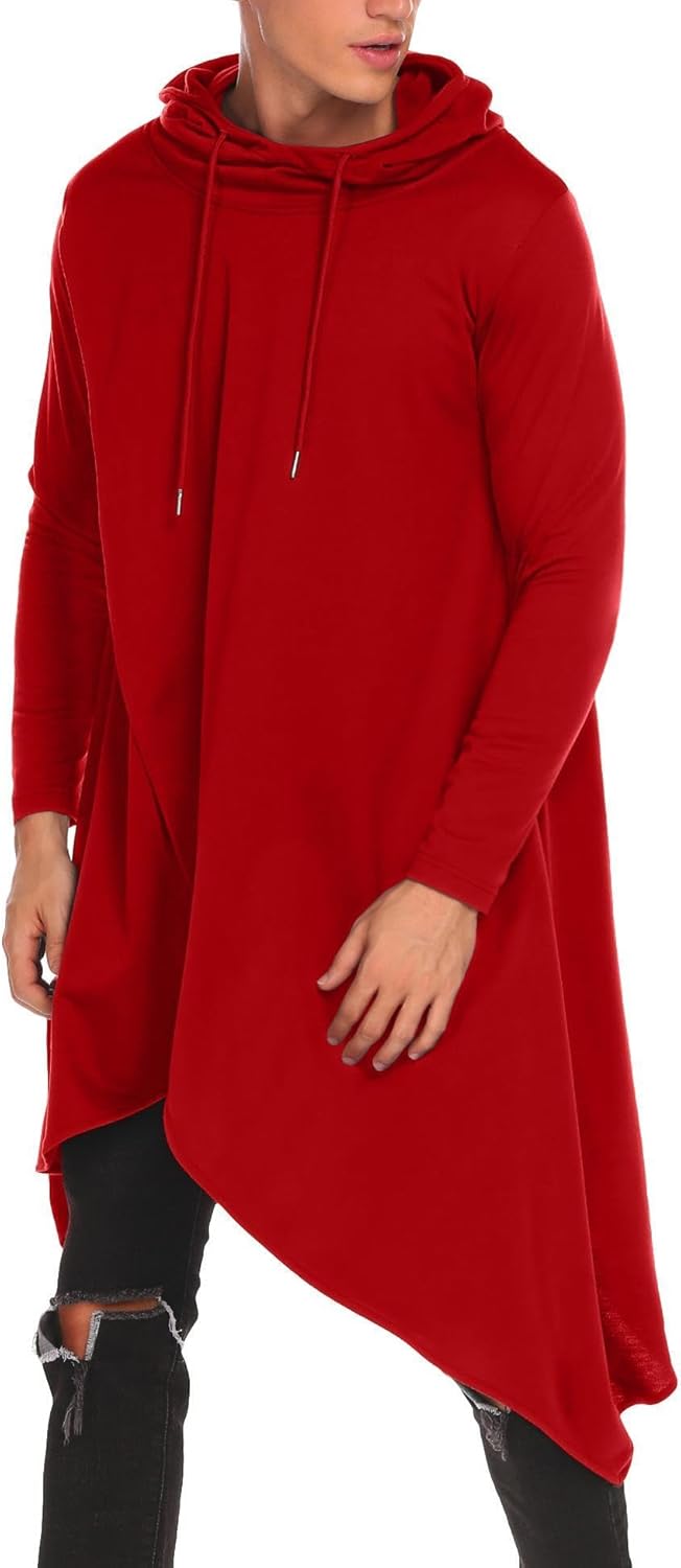 COOFANDY Men's Hooded Poncho Cape Cloak Casual Asymmetric Hem Hoodie Sweatshirts