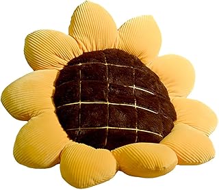 3D Sunflower Flower Floor Pillow Seating Cushion Mat Sunflower Throw Pillow Chair Pads Decorative Plush Headrest Back Cushion for Bed Car Couch Chair Sofa Office Girls Gifts (18.9in)