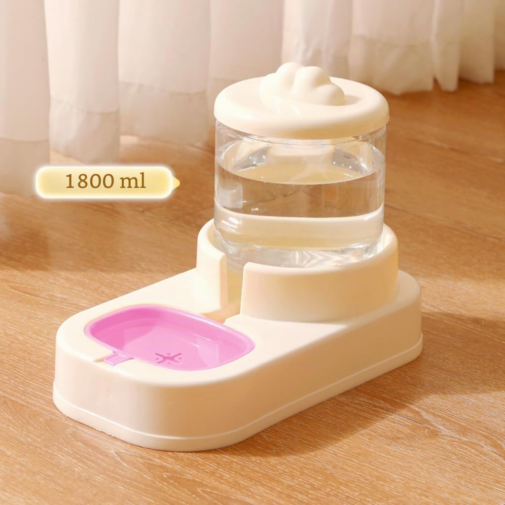 Distributeur Croquettes Chat, Distributeur Eau Chat, Gamelle Chat Automatique, 2 gamelles avec Distributeur d'eau - 2,2 l + 1,8 l (Rose)