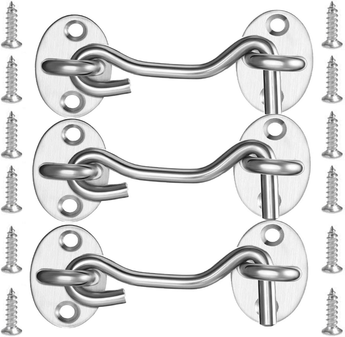 Hook and Eye Latch, 3 Pack Barn Door Latch, Heavy Duty Solid Thicken