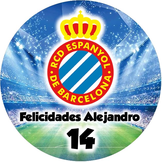 OBLEA de RCD ESPAN YOL, futbol Redonda personalizada para Pastel o Tarta, Papel Comestible Decoracion Cumpleaños, Obleas Comestibles Torta Redondo - Vegano y Sin GLuten