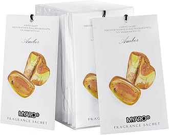 MYARO 12 Packs Amber Scented Sachets, Long-Lasting Potpourri Bags, Closet Deodorizer Room Air fresheners for Drawers and Closets, Home Fragrance Sachet for Lover