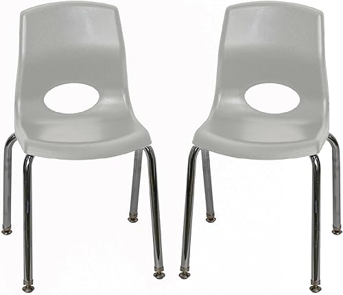 Children's Factory MyPosture Plus - Silla de 14 pulgadas, gris con patas cromadas, paquete de 2, solución de asiento ergonómico apilable para aulas