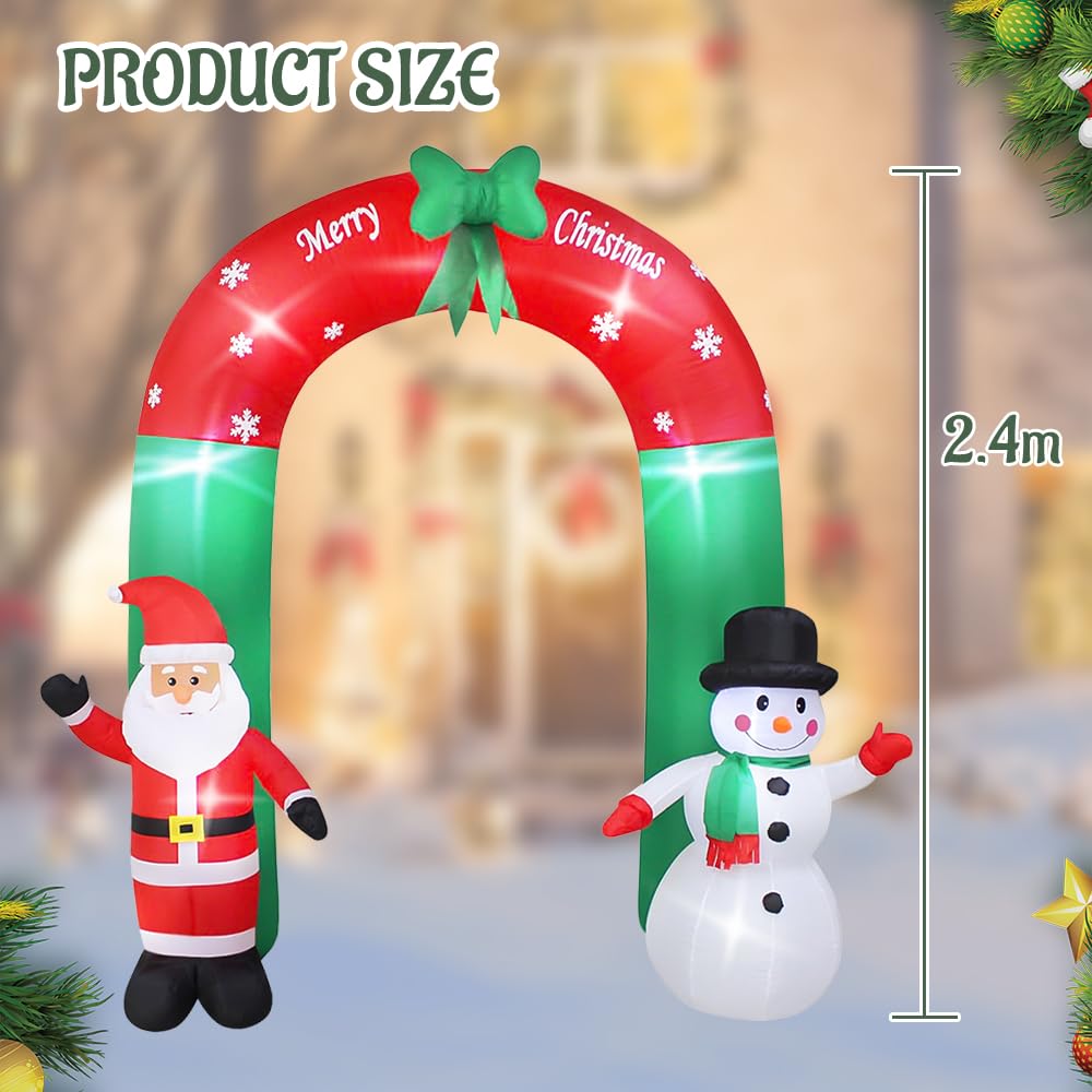 240 cm Arche Gonflable de Noël, Arche Gonflable Noël avec Père Noël et Bonhomme de Neige Gonflable Décoration, Intérieure Extérieure Noël pour Maison Vacances Cour Pelouse Jardin Fêtes