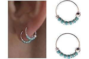 10mm Petite Turquoise Beaded Hoop Earrings | Sterling Silver Handmade Delicacies