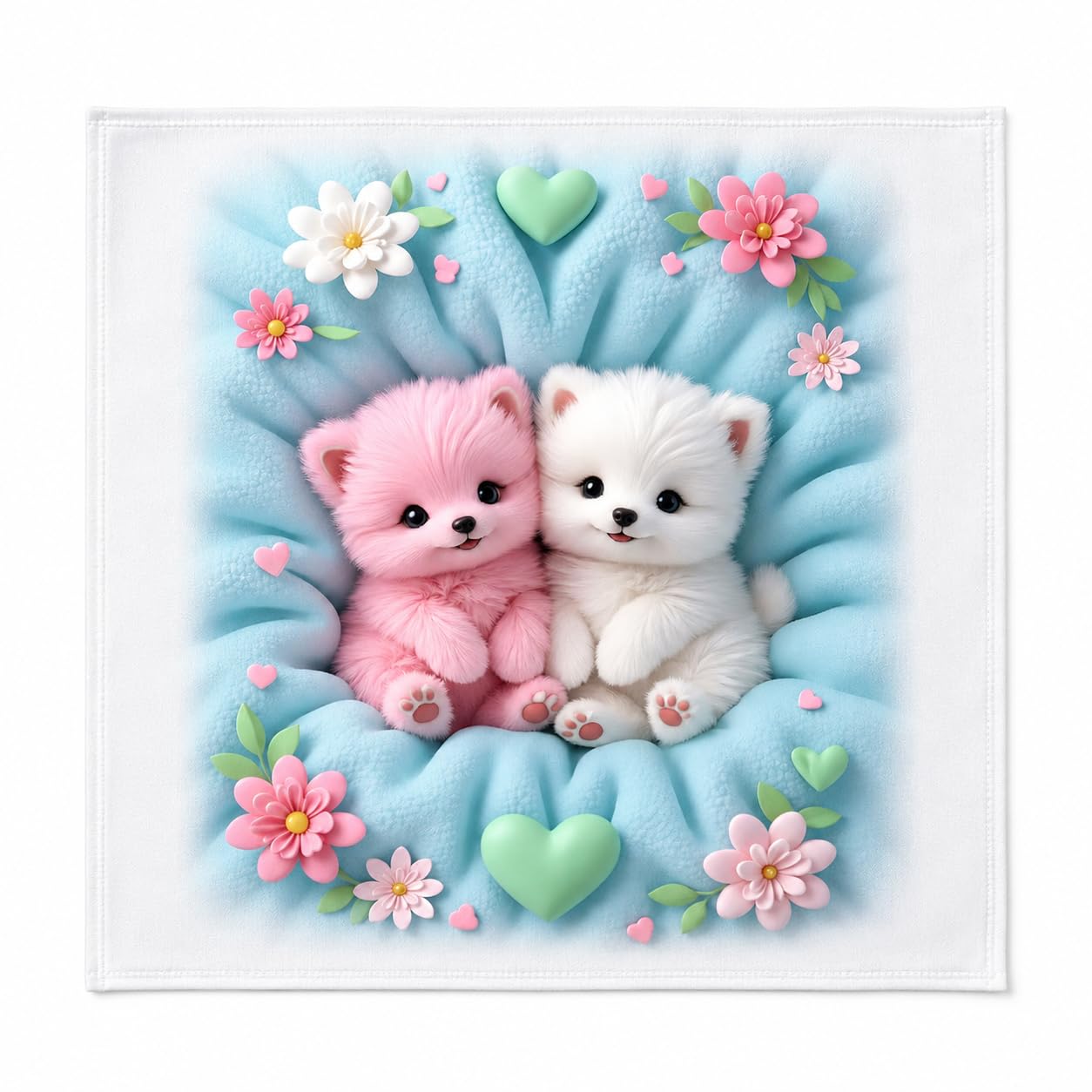 Cute Puppy Couple Floral Print Handkerchief Soft Pastel Design-image-5