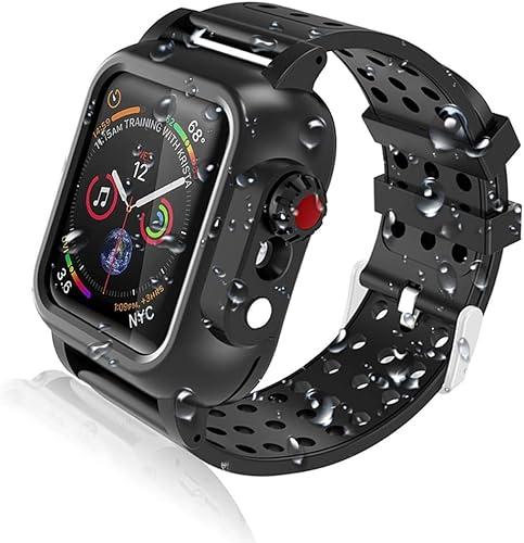 Realproof - Funda impermeable para Apple Watch de 1.73 pulgadas Series 6 SE 5 4 con 3 correas de silicona suave de alta calidad, a prueba de