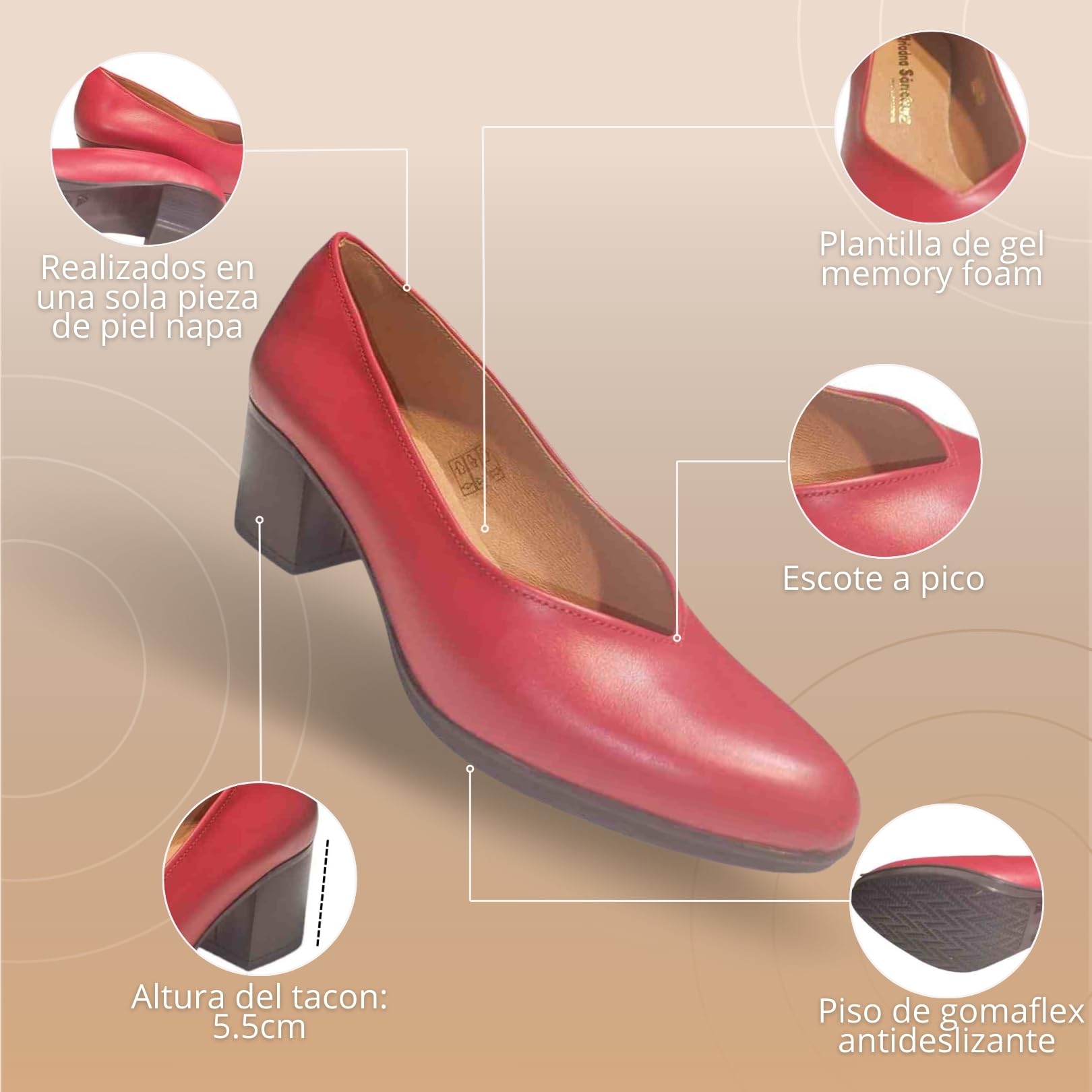 Zapatos de Salón para Mujer Cómodos 24 Horas, Zapatos de Piel Fabricación Propia Hecho en España, Tacón Bajo, Calidad y Estilo Clásico, para Azafatas y Profesionales