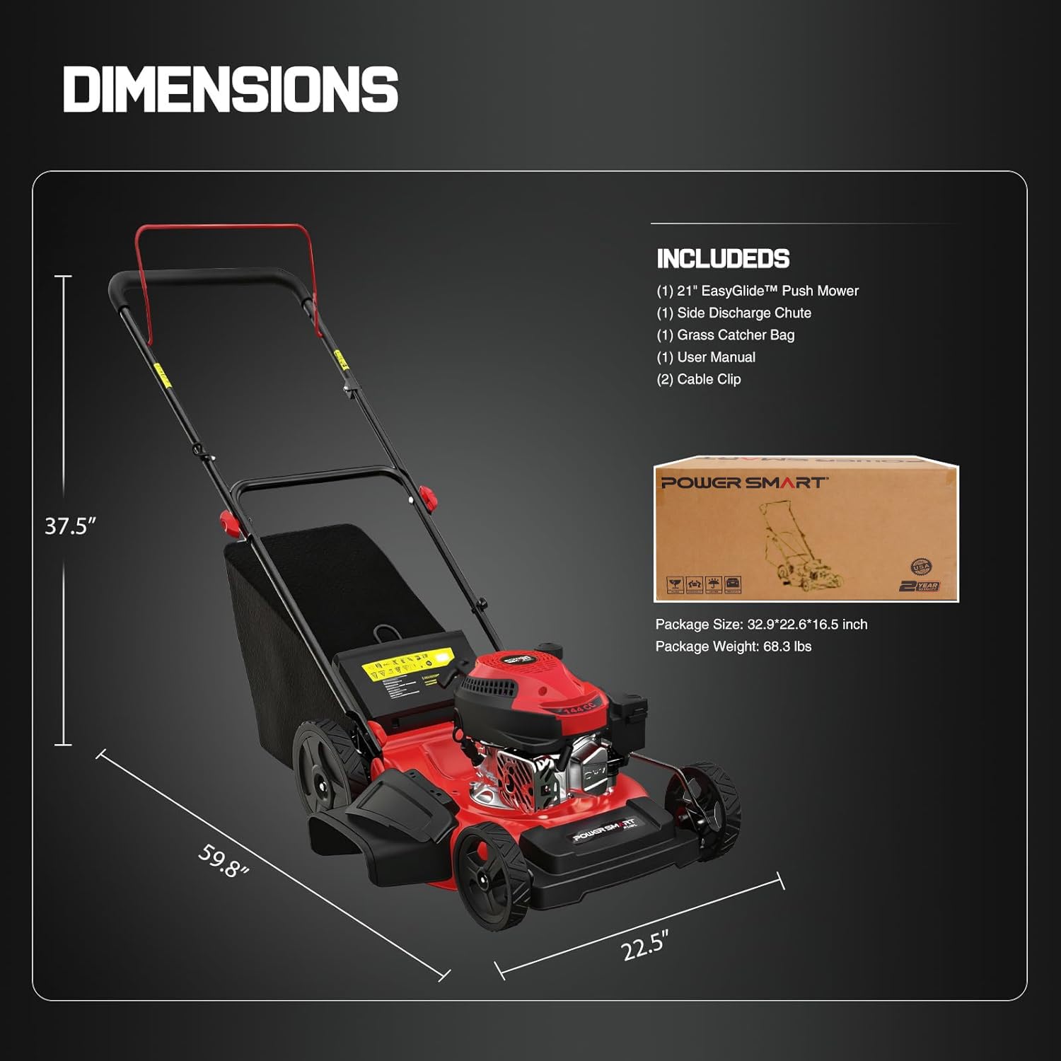 PowerSmart EasyCut 18-Inch Gas Lawn Mower, 144cc 4-Cycle Engine, Walk-Behind Push Lawn Mower, Side Discharge, 5-Position Height Adjustment, Ideal for Small Yards thumbnail 12