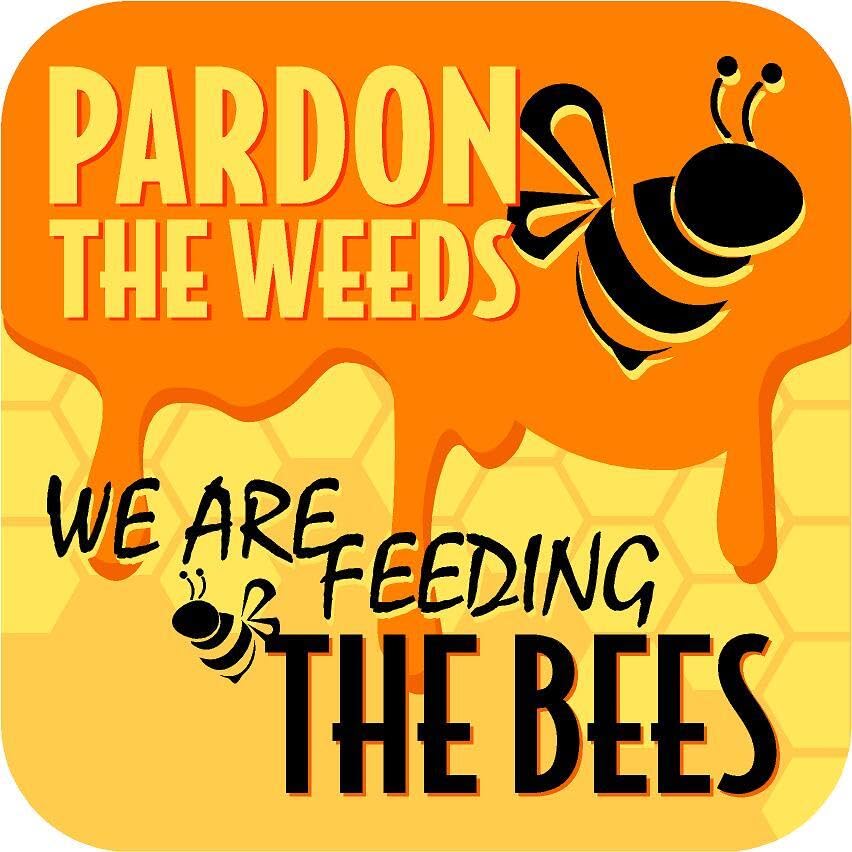 Pardon the weeds we are feeding the bees - Self adhesive sticker (200mm x 200mm)