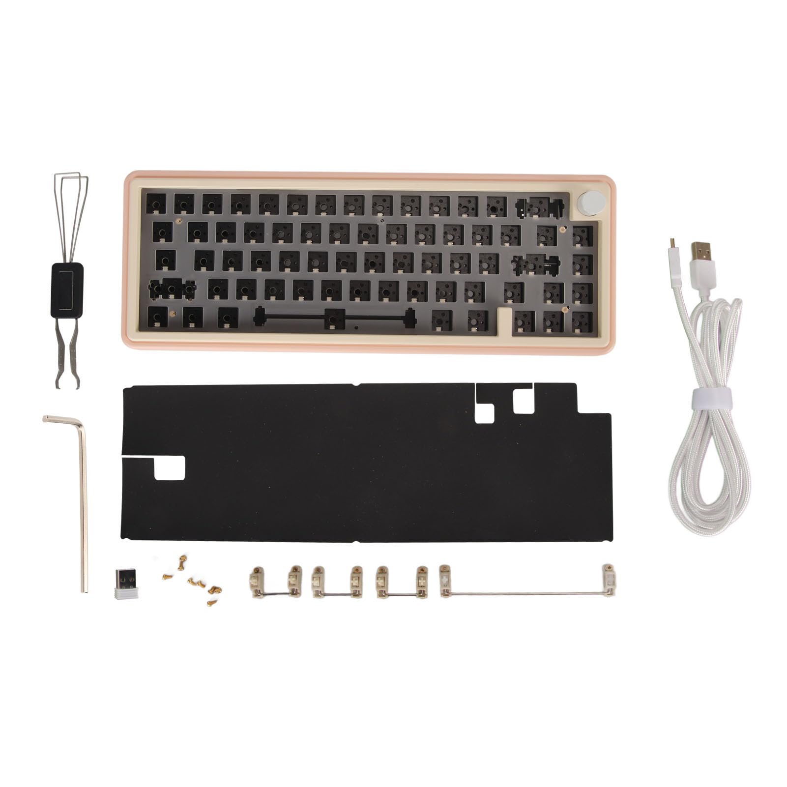Kit de Teclado Mecánico Modular de 67 Teclas, Diseño Compacto Barebones Hotswap para Usuarios de, Aleación de Aluminio CNC (Rosa)