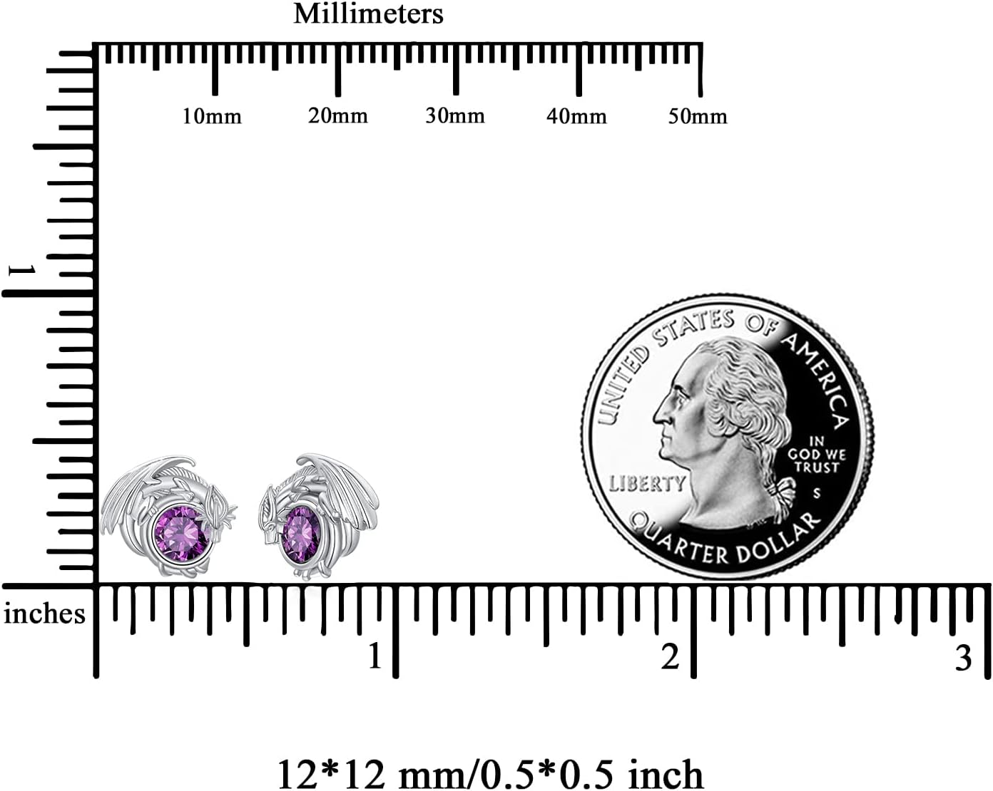 Dragon Earrings Sterling Silver Stud Hypoallergenic Birthstone Crystal Dragon Earrings for Women