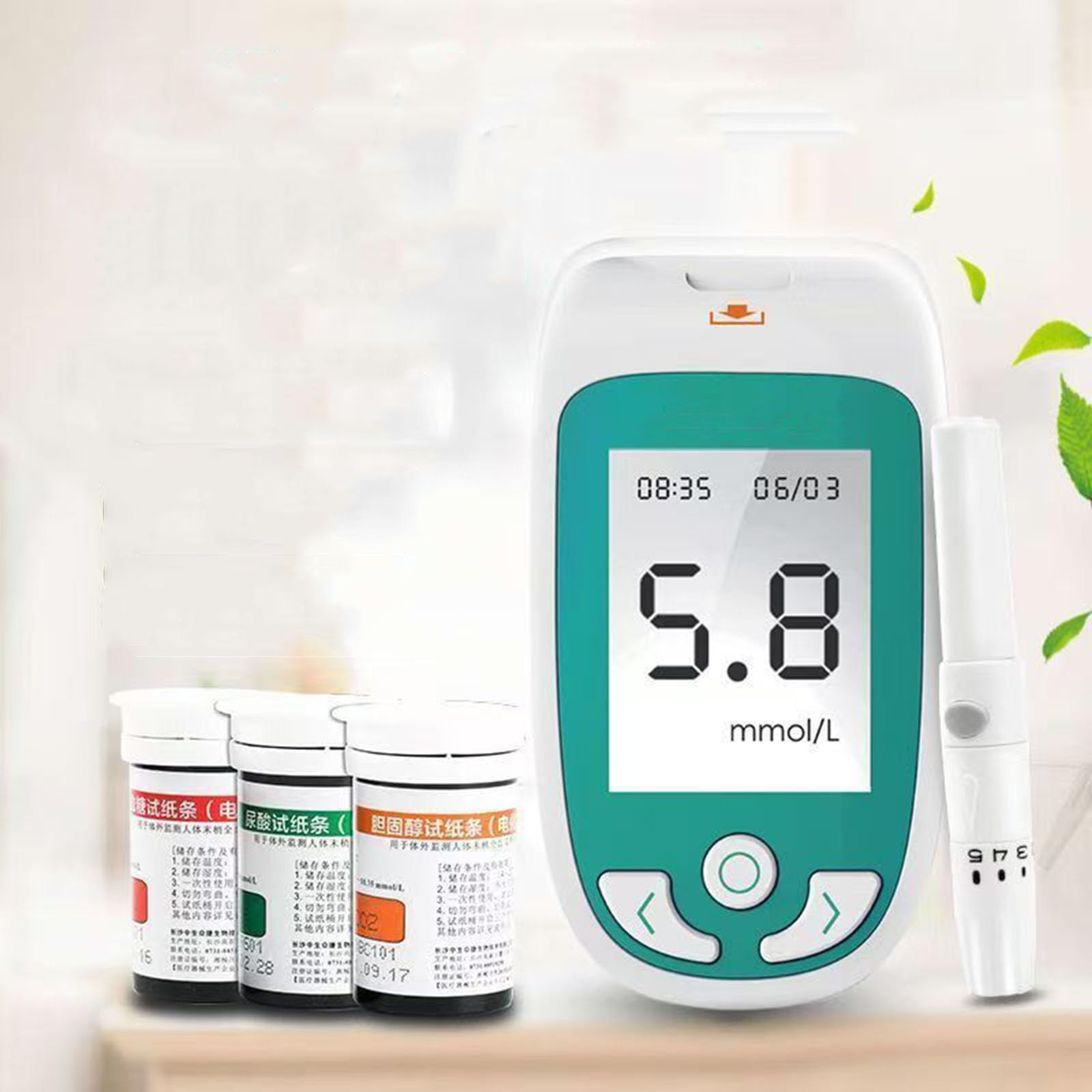 Kit De Prueba De Sangre Para El Hogar 3 En 1, Monitor De Glucosa Y Ácido Úrico Y Colesterol, Almacenamiento De 300 Conjuntos De Datos, Diseño De Sifón Con 50 Analizadores De Glucosa En Sangre + 25 De