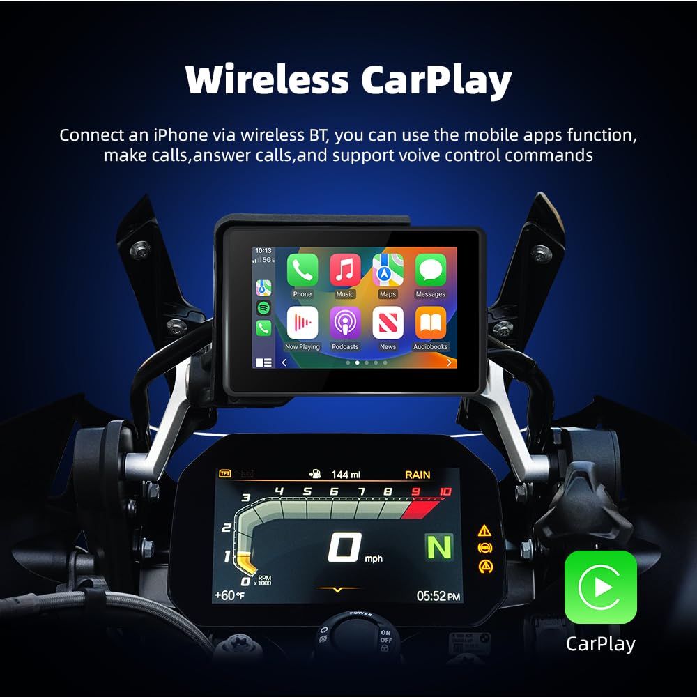 M3A 12.7 cm bezprzewodowy CarPlay i Android Auto do motocykli BMW, Plug & Play na oryginalnej podstawie nawigacyjnej, pasuje do R1250GS R1200GS F900GS F850GS S1000XR, HD IPS 1024x600