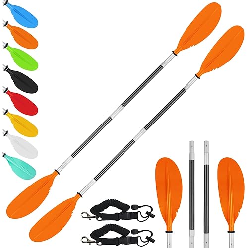 Kayak Paddle,88in 4 Pieces Boat Oars Kayak Paddles,Heavy Duty Aluminum Alloy Shaft Float Lightweight Detachable Adjustable Fishing Kayak Paddle for Adults with Paddle Leash(8 Color ，1Pack,2Pack)