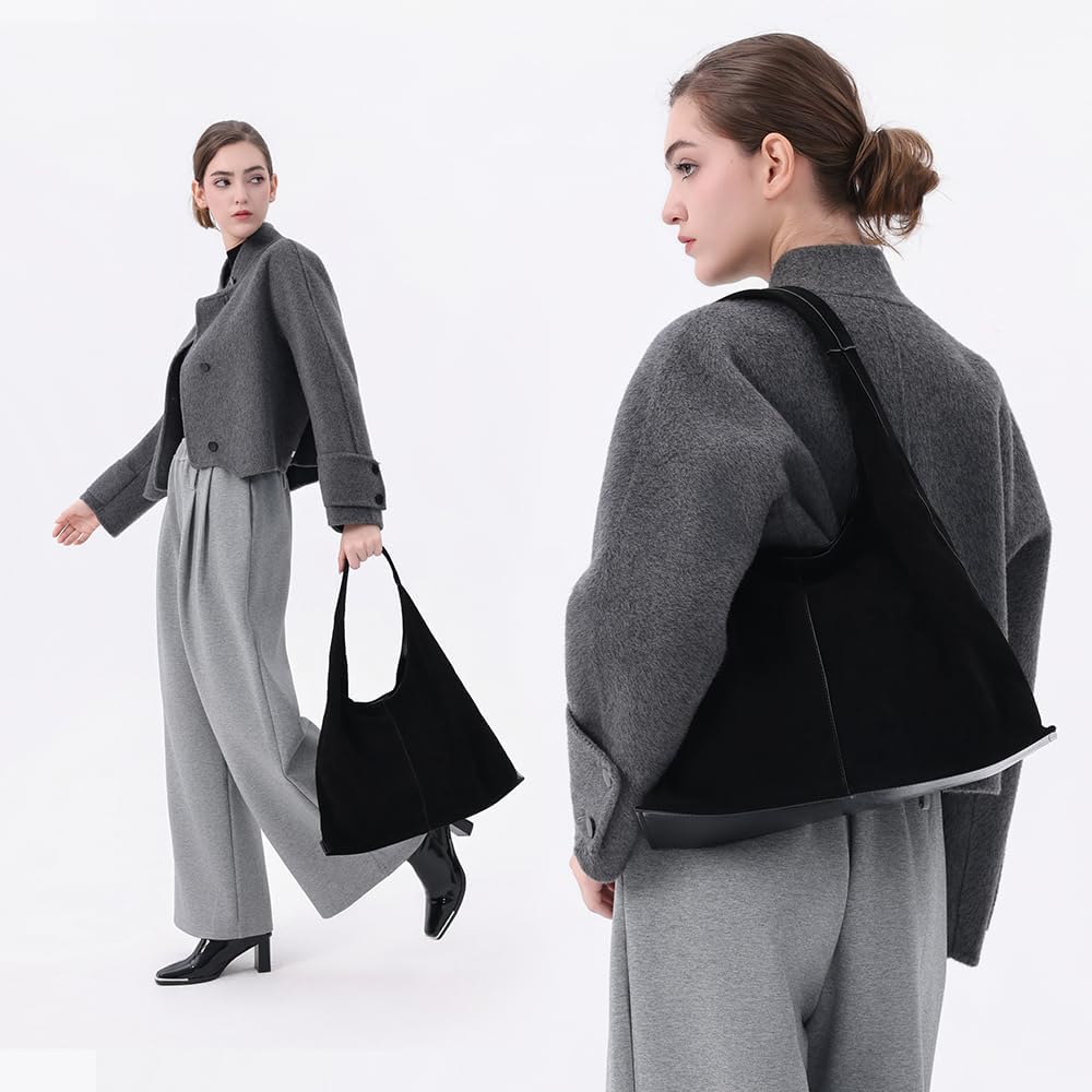 VAKAER Genuine Suede Leather Hobo Bag for Women, Slouchy Oversized Crescent Shoulder Tote Purse with Detachable Zip Pouch - Image 5