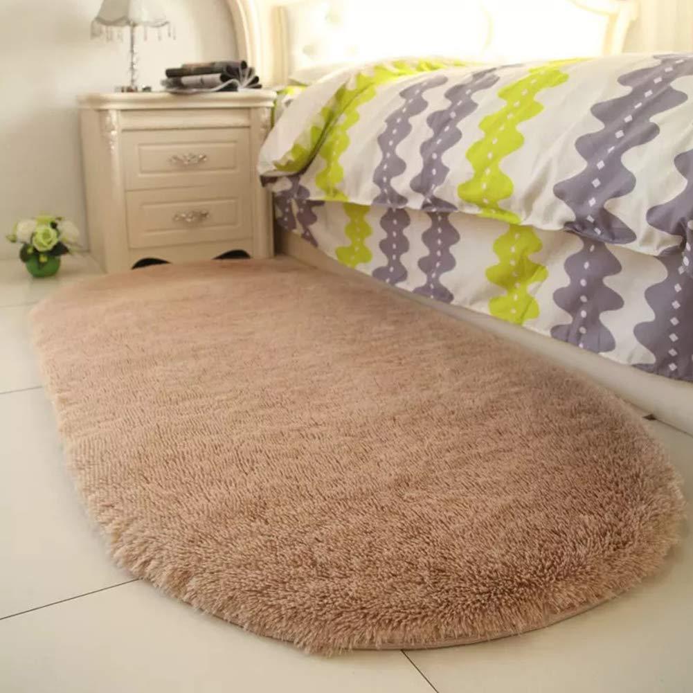 HONGBI Fluffy Faux Fur Rug Oval Bedside Carpet Super Soft Shaggy Sofa Mats Long Fluff Area Rugs Washable Anti-Skid Yoga Plush Floor Carpet for Living Room Bedrooms Kids Rooms Decor Camel 40x60CM