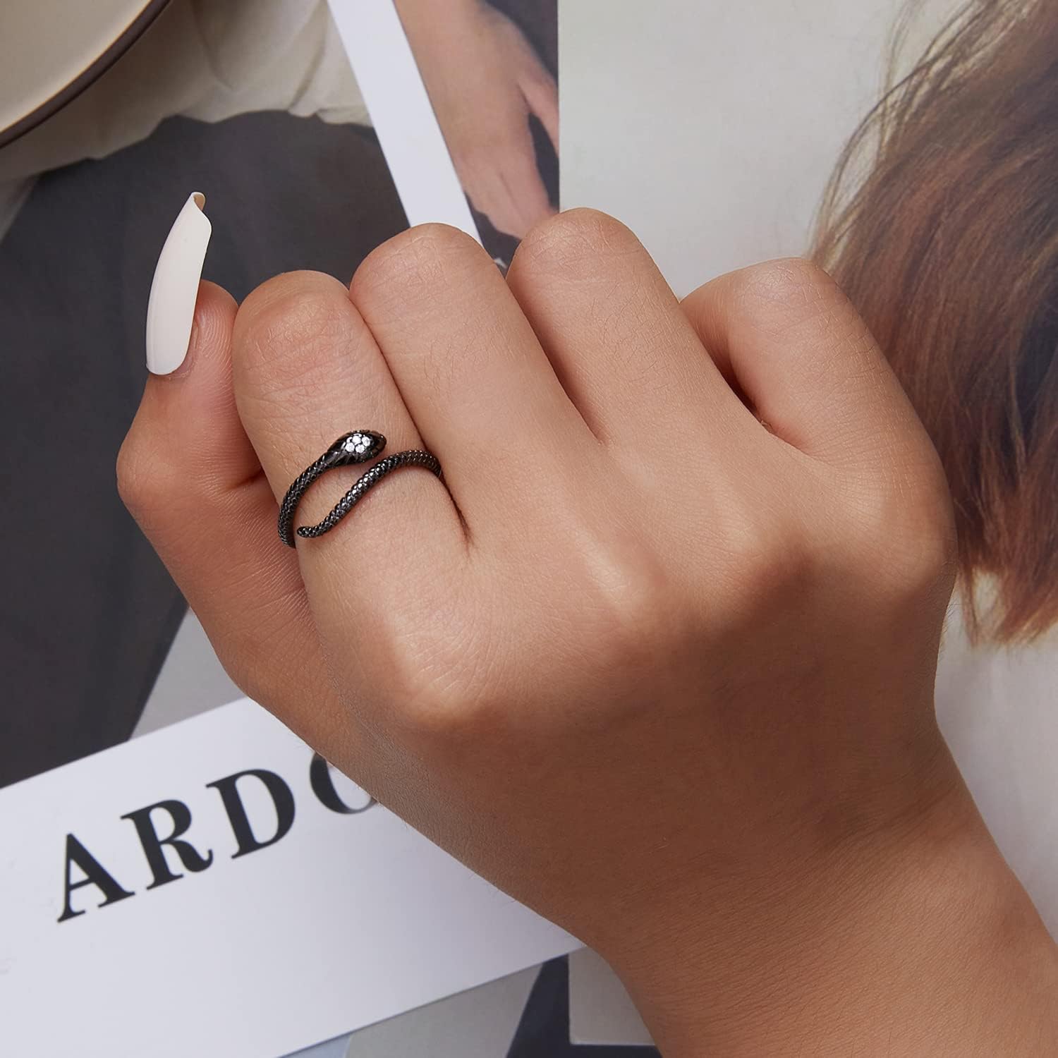 BISAER Snake Ring Adjustable Rings For Women 925 Sterling Silver Evil Eye Rings Gothic Vintage Octopus Dragonfly Moon Cat Stackable Ring For Women - Image 2