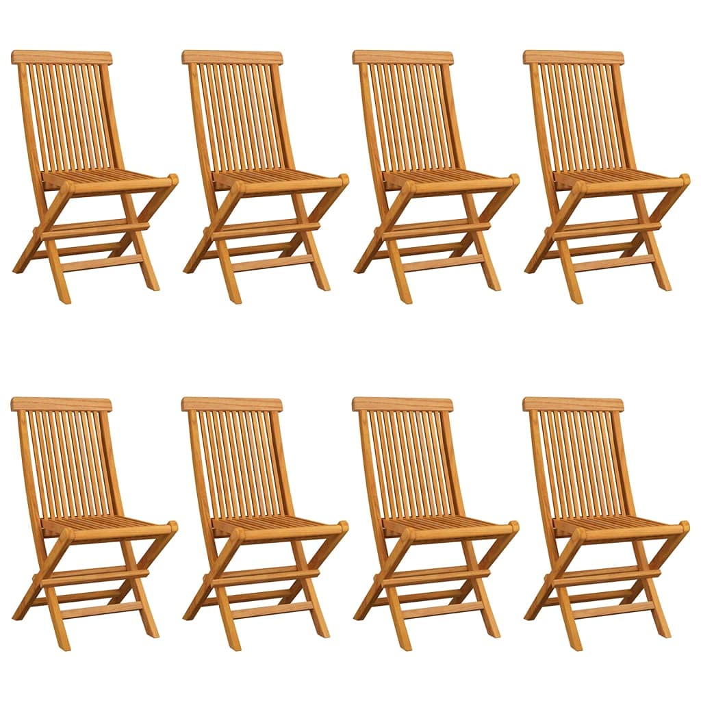Sillas de jardín plegables de madera maciza de teca, 8 unidades, con cojines rojos, sillas de comedor de jardín de teca, pulidas lisas y fáciles de limpiar, soporta hasta 110 kg