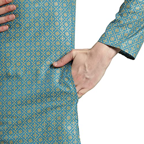 Image of SOJANYA (Since 1958 Men's Cotton Linen Blue Foil Printed Kurta and White Pyjama Set