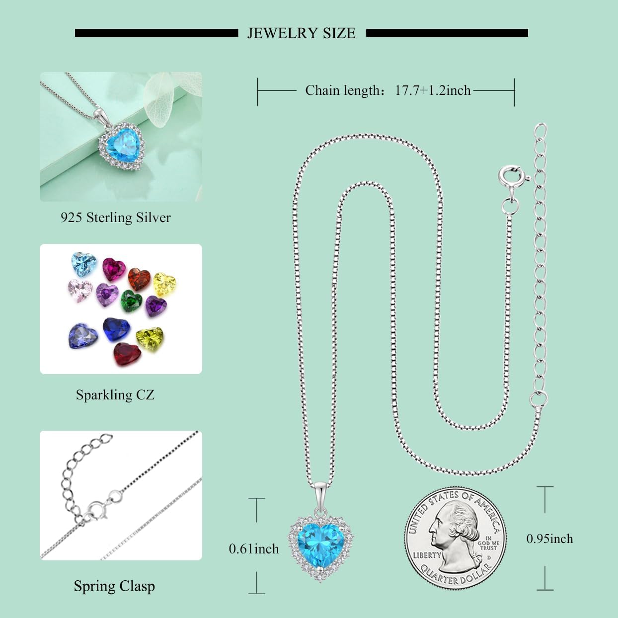 STARCHENIE Heart Birthstone Pendant Necklace 925 Sterling Silver Jewelry Gift for Women - Image 6