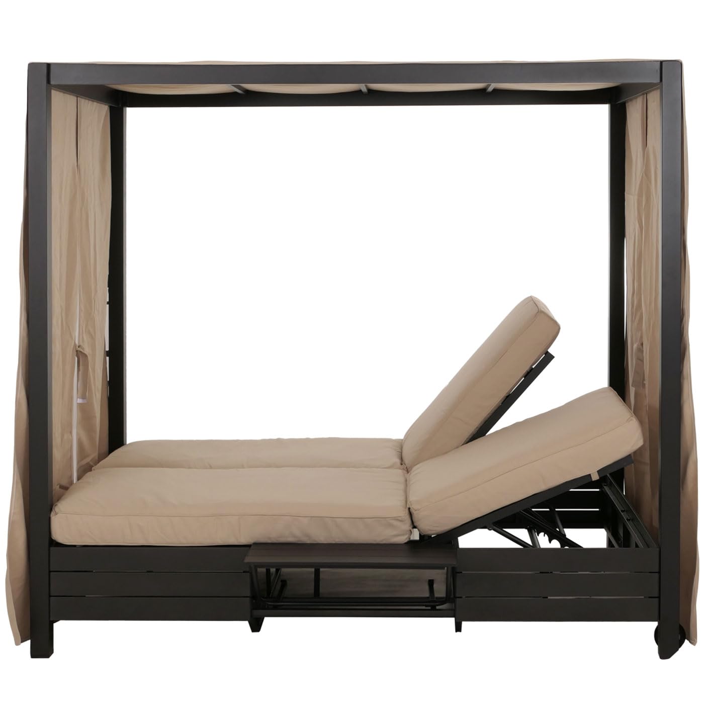Mendler Aluminium Lounge-Gartenliege HWC-O18 schwarz, Kissen Creme | XL, Sonnenliege, Bali-Liege, Daybed, 10cm-Polster, 193x126x204cm