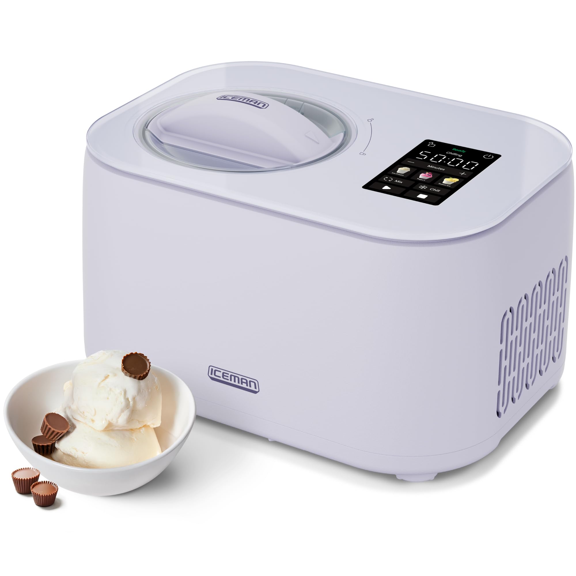 Iceman by Chefman Trio Ice Cream Maker | No Pre-Freezing with Built-In Compressor | for Ice Cream, Froyo, Sorbet, Sherbet, Italian Ice, Frozen Yogurt & More | (2) 20oz Containers & Lids, Lavender