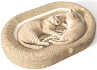 LaifuTu Oval Sisal Cat Scratching Board 60 x 40 x 9 cm, Scratching Board for Cats, 2-in-1 Oval Cat Scratching Boards Bowl Nest, Cat Scratching Board with Ball Toy, Scratching Furniture Cat product image