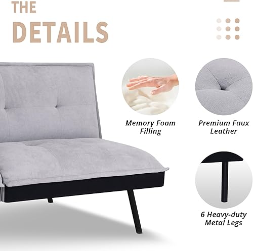 Miniatura 4 de IULULU Sofá cama tipo futón, moderno, convertible, sin brazos, para estudio, apartamento, oficina, espacio pequeño, sala de estar compacta, color