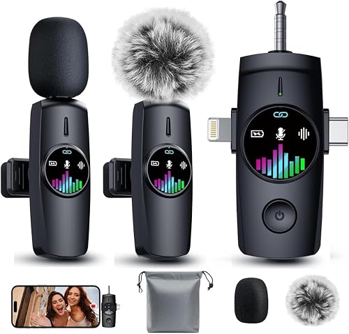 FGRLJFGLK 3-in-1 Wireless Lavalier Microphone: Mini Microphone 20H Battery, 80ft