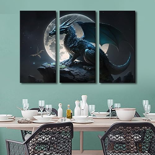 3 Piece Wall Art Dragon in The Forest Canvas Prints Wall Art Large Wall Decor Ar