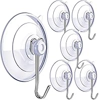 DSMY 6 Pack Clear Suction Cup Hooks - Reusable PVC with Removable Stainless Steel for Bathroom, Kitchen, Shower, Windows - Holds 3lbs