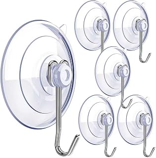 DSMY 6 Pack Clear Suction Cup Hooks - Reusable PVC with Removable Stainless Steel for Bathroom, Kitchen, Shower, Windows - Holds 3lbs