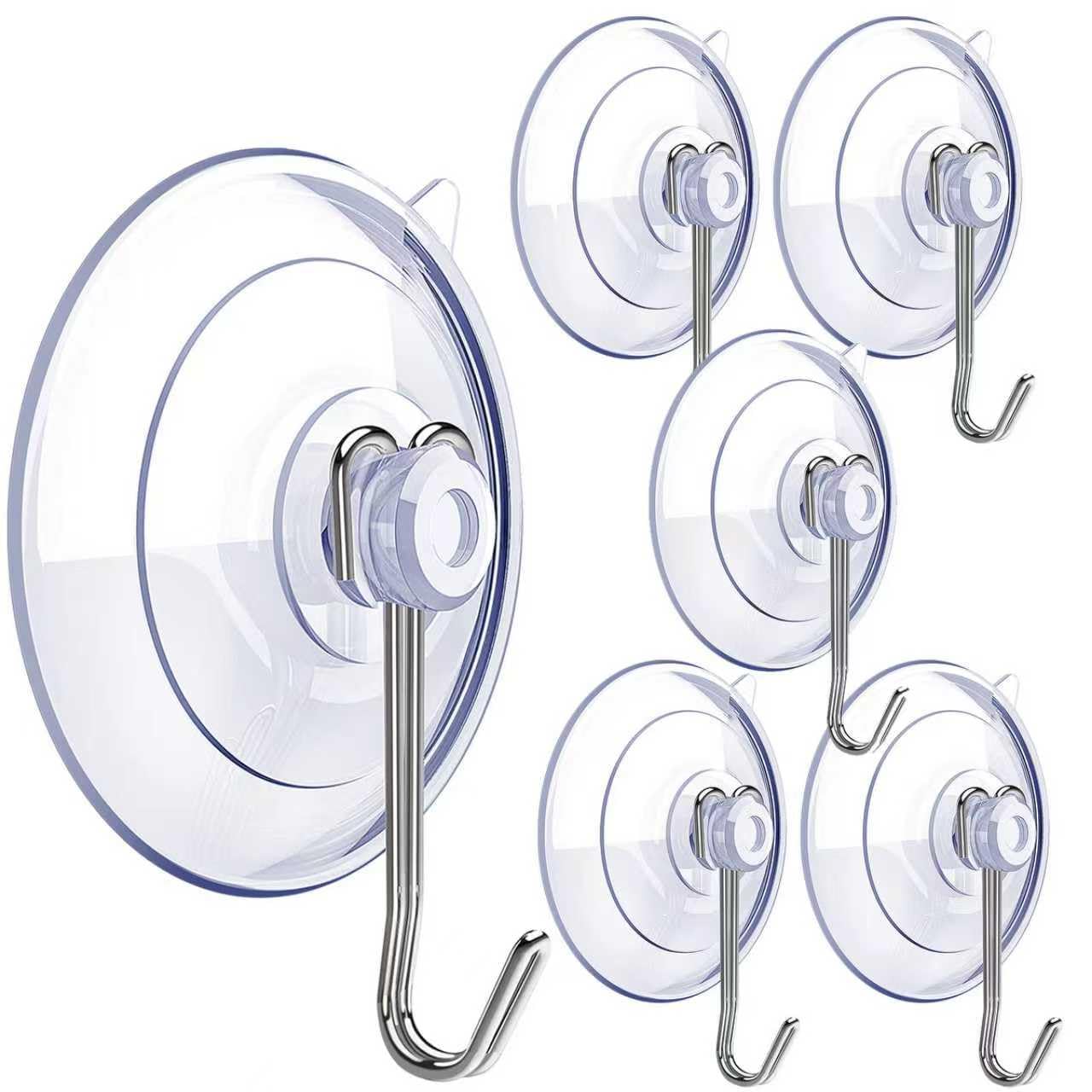 Photo 1 of DSMY Suction Cup Hooks - 6 Clear PVC Cups with Stainless Hooks