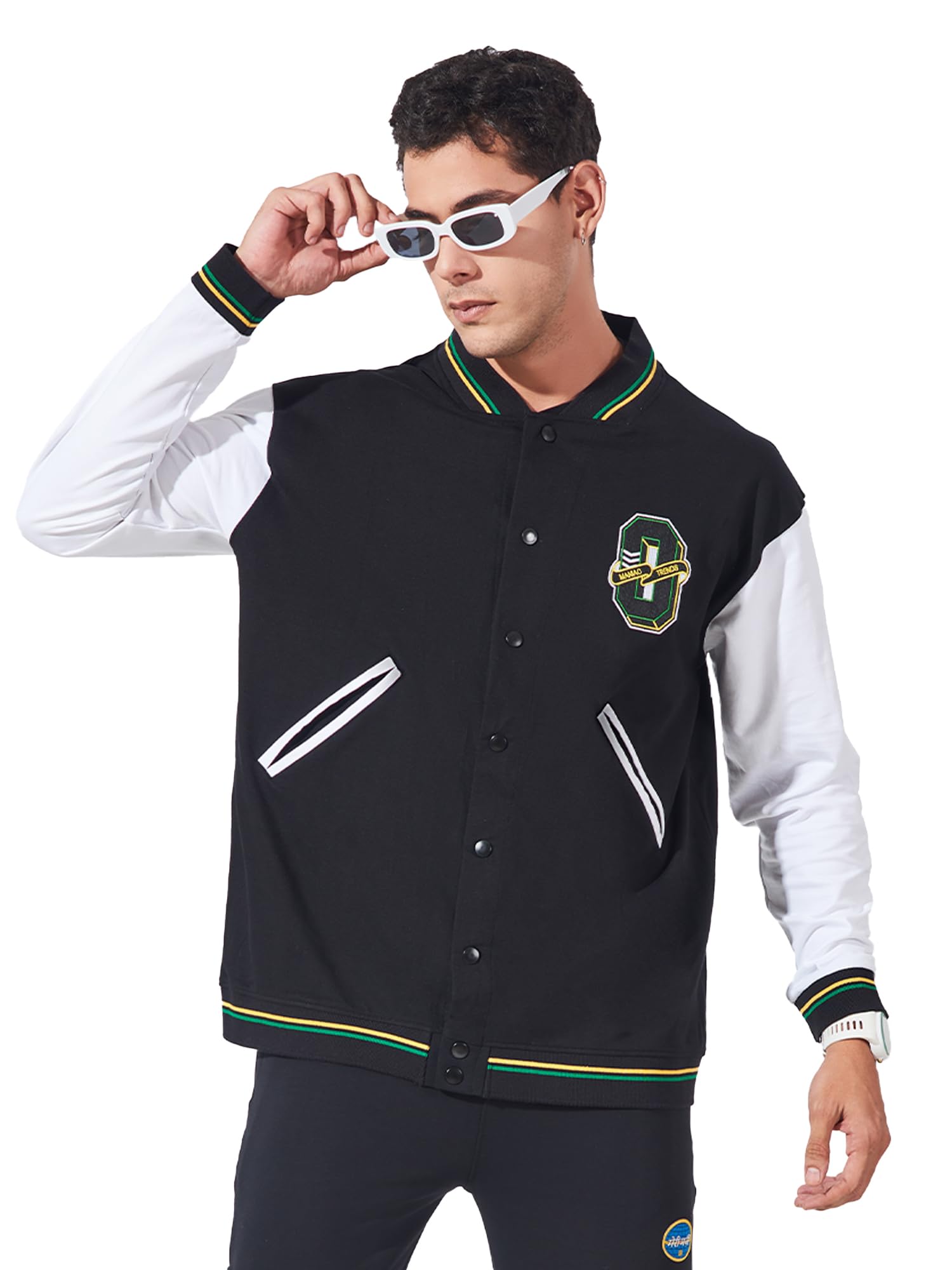 maniac Mens High Neck Printed Fullsleeve Black and Multicolor Loopknit Regular fit Jacket-picture-38