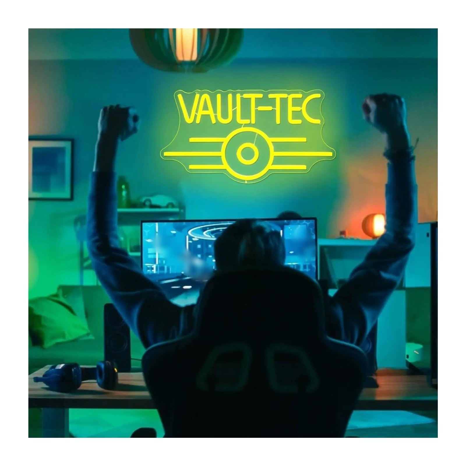 Insegna Luminosa Fallout Neon con Luce Notturna USB per Camera da Ragazzo, Decorazione da Parete per Videogiochi, Festa a Tema Videogiochi 40cm×21.5cm