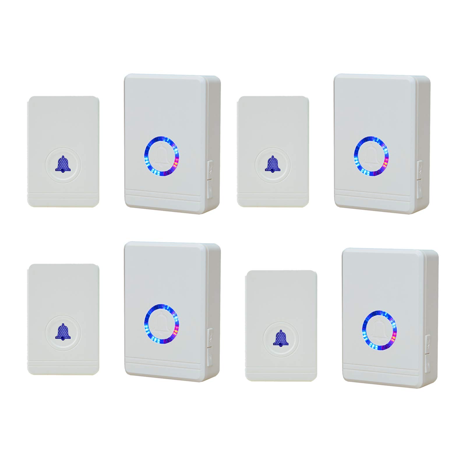 NineLeaf Wireless der Funk Türklingel mit LED-Blitz und 48 Türklingeln mit Einstellbarem Volumen, Wasserdichtes Fenster für Home Security, 1312 Fuß, Lange Reichweite, weiß, 4er-Pack
