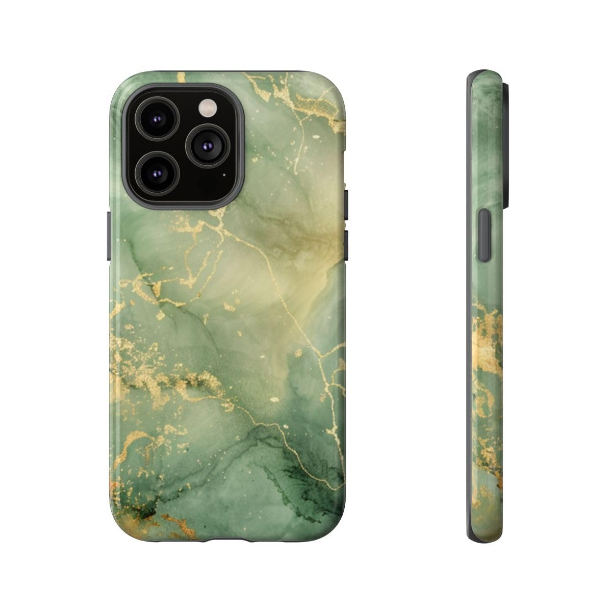 Coque rigide iPhone 14 Pro Max anti-rayures marbre brillant vert et doré - 5