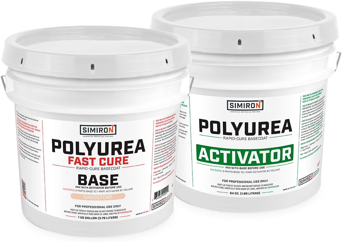 Polyurea Rapid Curing Basecoat Kit 1.5-Gallon Kit - Pro Grade 2-Component 2:1 System – High Solids Concrete Coating for 1-Day Full Flake Flooring Systems (Tan, Medium Cure Kit)