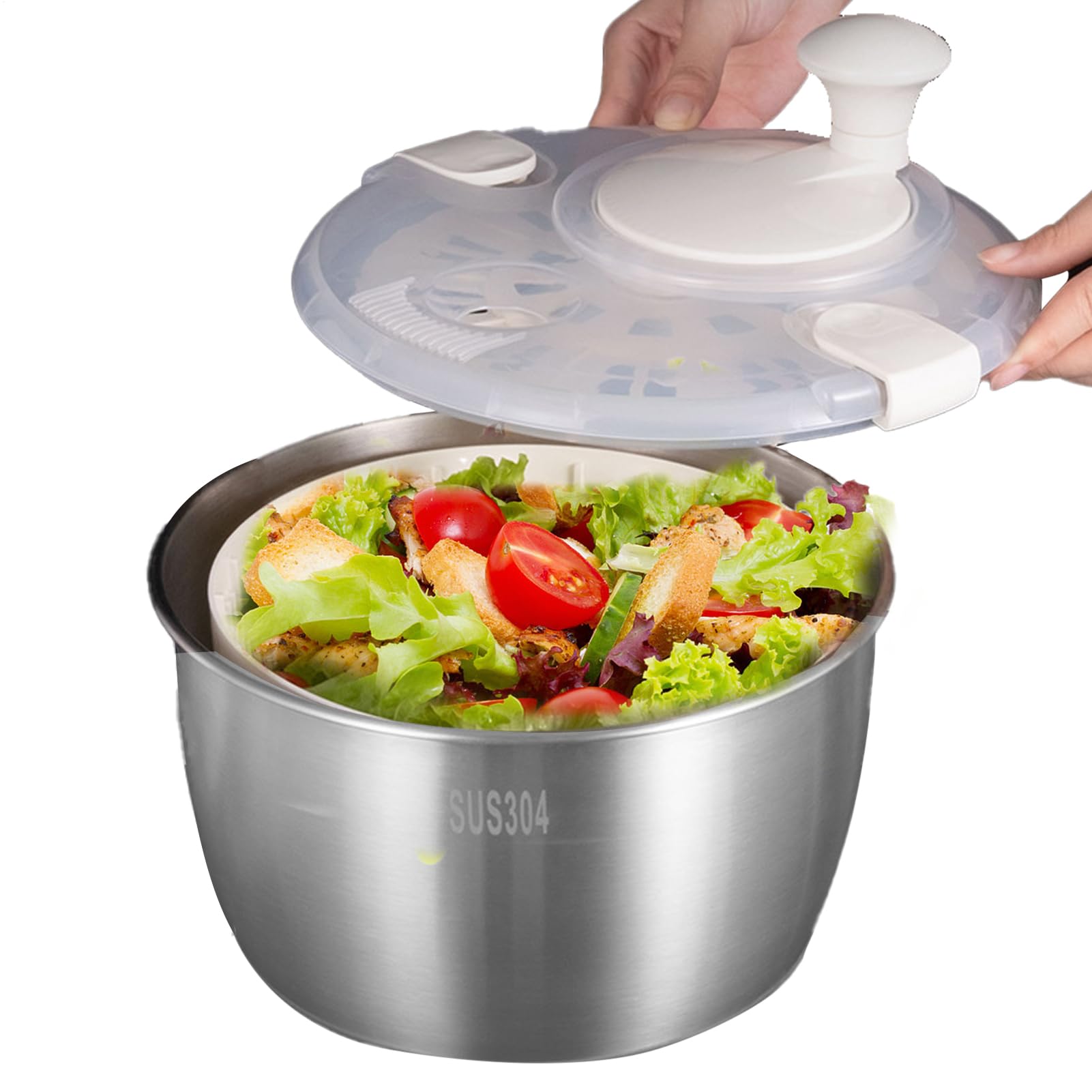Secador de frutas Spinner | Ensalada Spinner Lechuga, Acero Inoxidable | Grande, Vegetal, Fruta con Mango Giratorio, Gadgets de Cocina