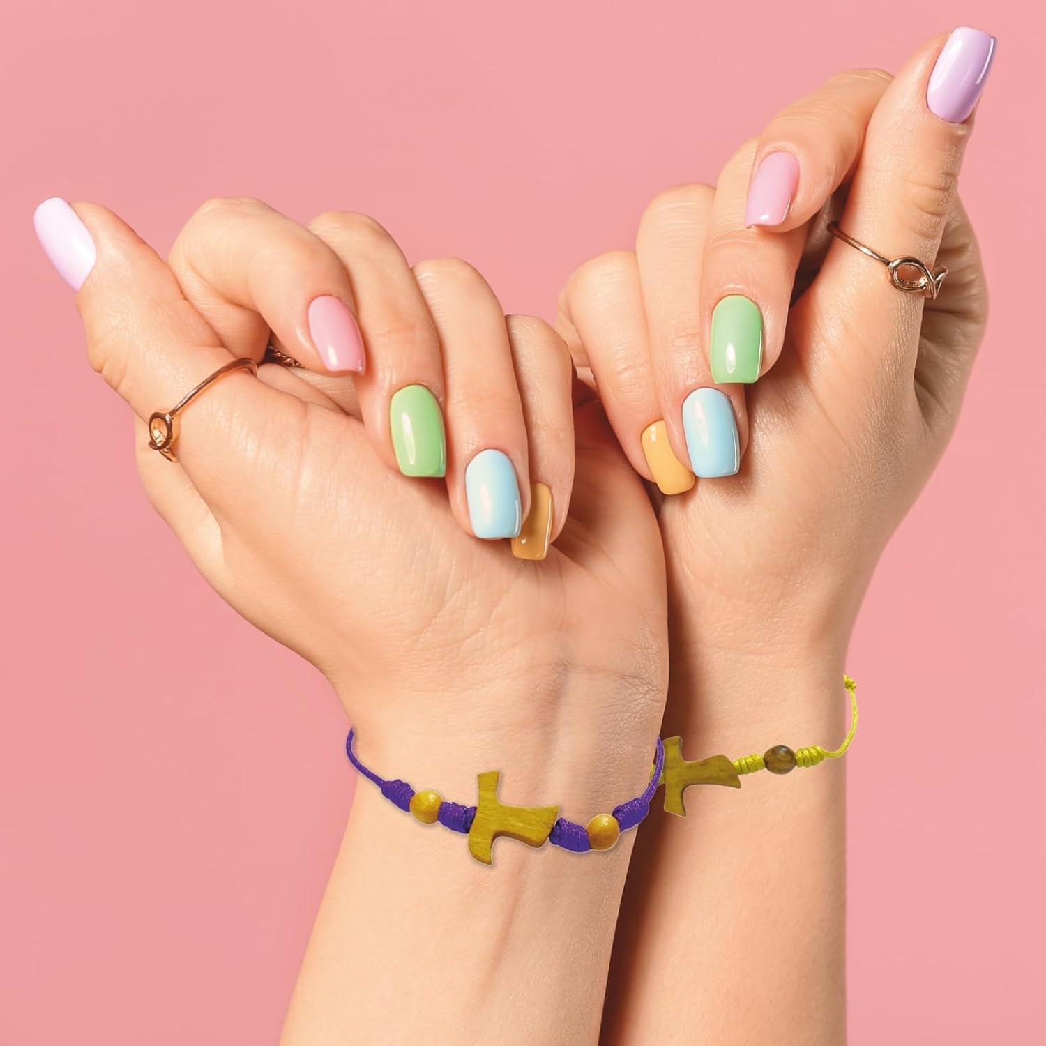 30 BRACCIALI Regolabili con Tau in ULIVO E Palline 6 Colori Assortiti Fabbricate nella Patria di San Francesco