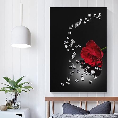 Miniatura 5 de Póster de rosa roja en blanco y negro, pintura en lienzo, arte de pared, sala de estar, dormitorio, decoración del hogar, mural, 12 x 18 pulgadas